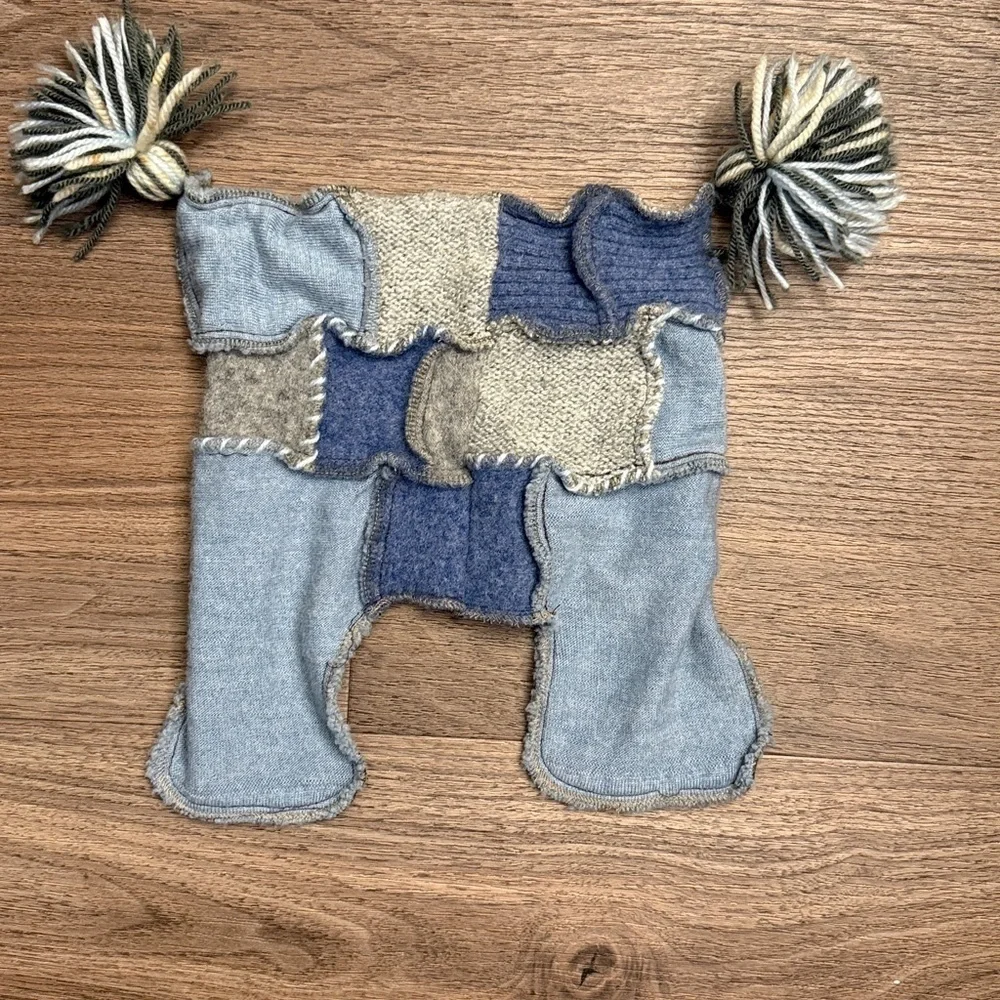 Patchwork Kids Hat with Tassels face face England, recycled, cashmere and wool